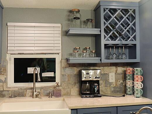 Kitchen Wine Storage with floating shelves